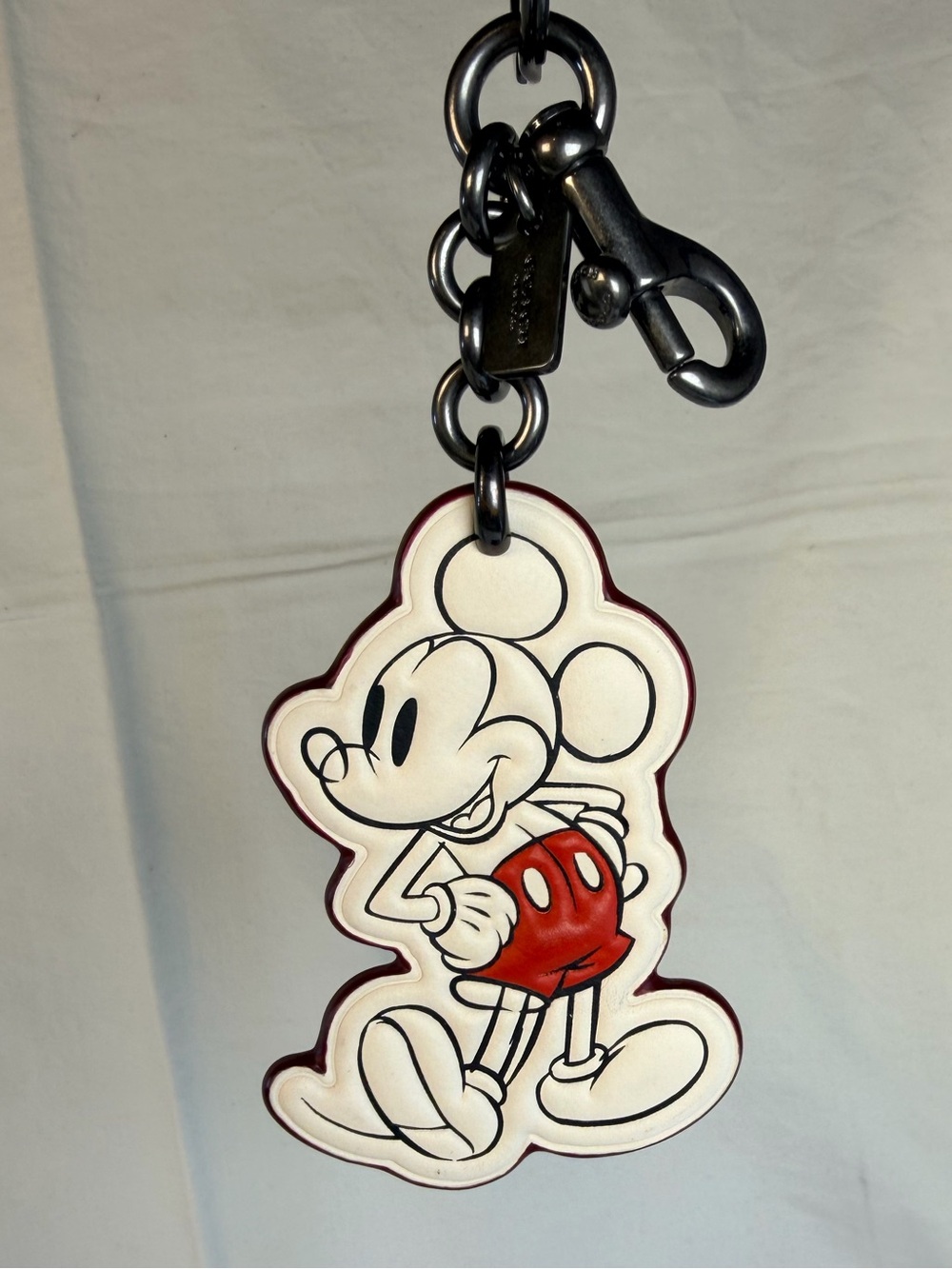 Coach Leather Mickey Mouse Gun Metal Logo Keychain Charm